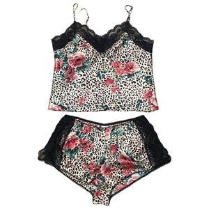 In bloom by Jonquil Leopard & Floral print & lace, satin sleep set. Sz L